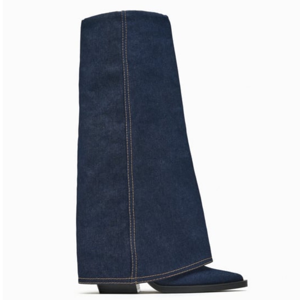 ZARA DENIM HEELED GAITER BOOTS – DARK
BLUE DENIM